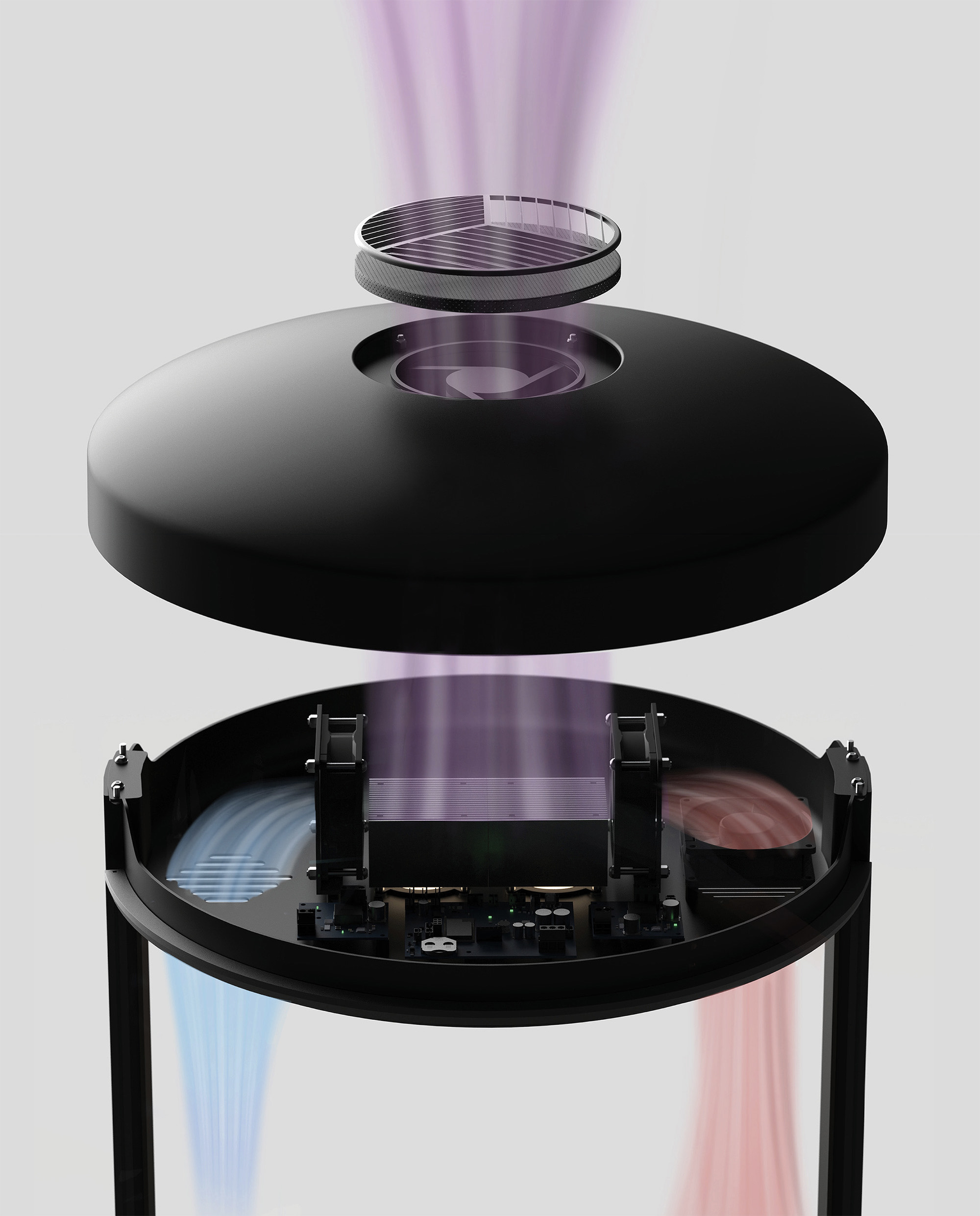 Exploded Cryptogrow upper housing showing airflow and temperature systems