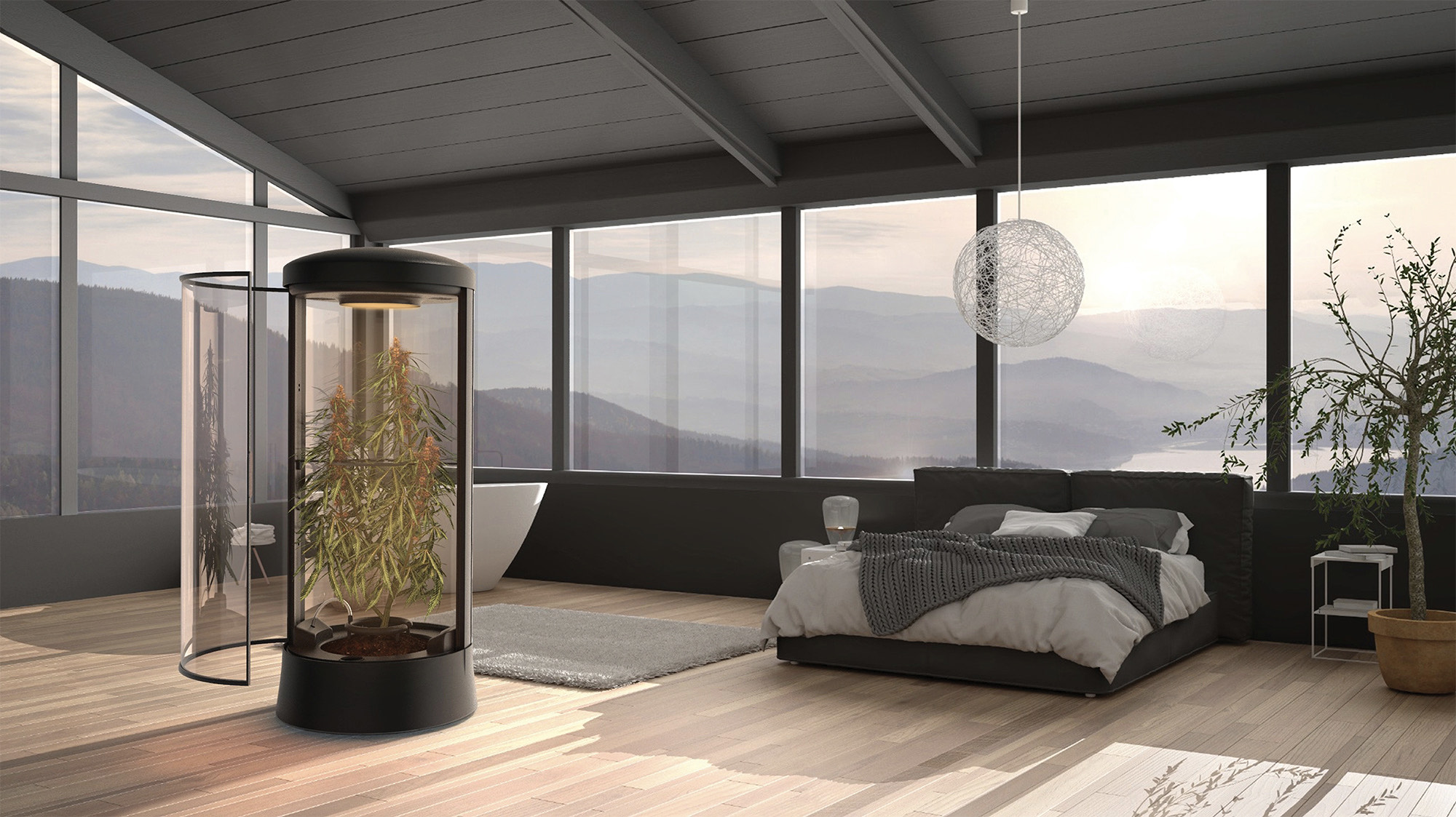 Cryptogrow connected growing appliance in a high-end home interior