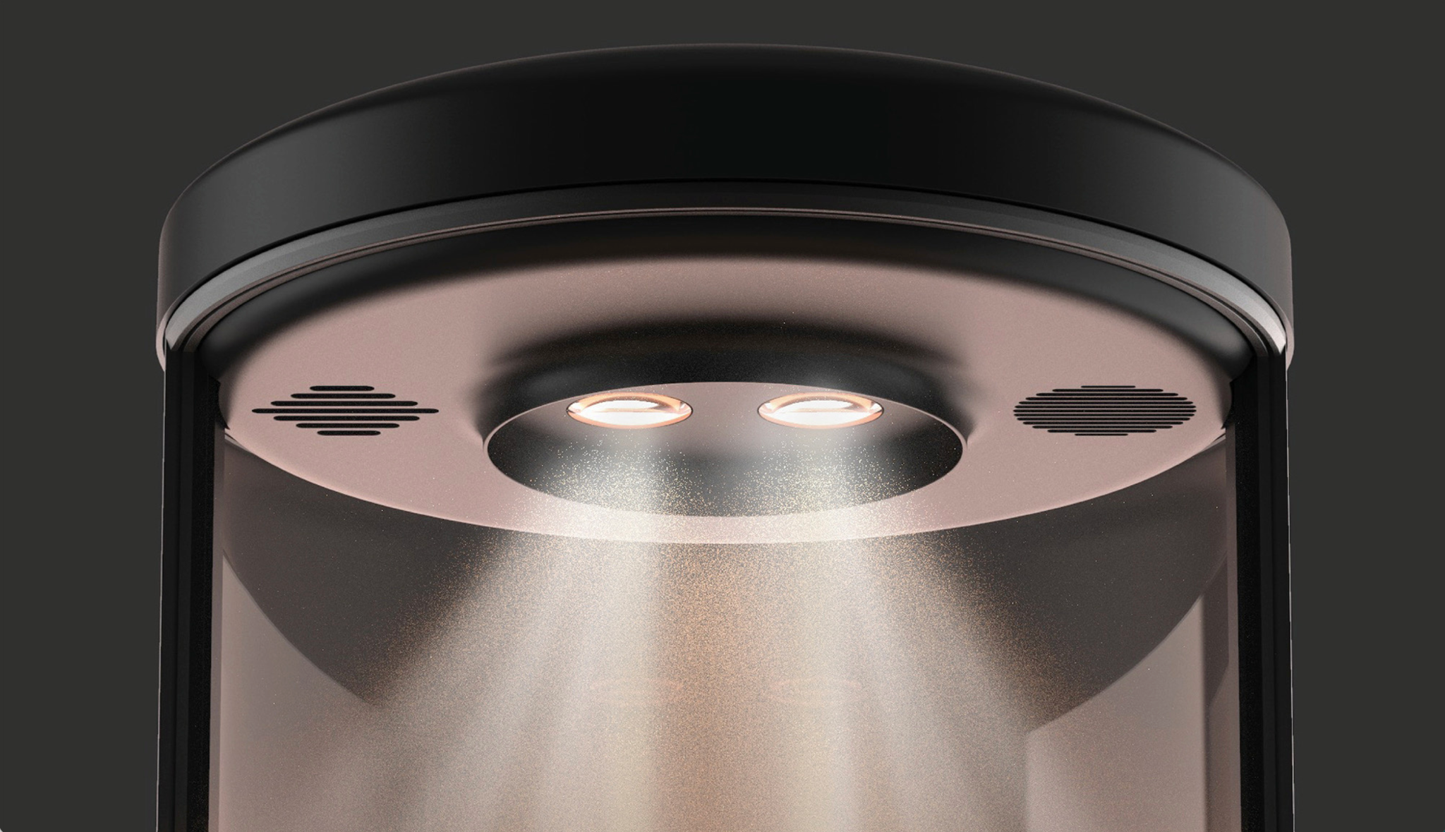 Cryptogrow integrated lighting and airflow system glowing inside the empty enclosure