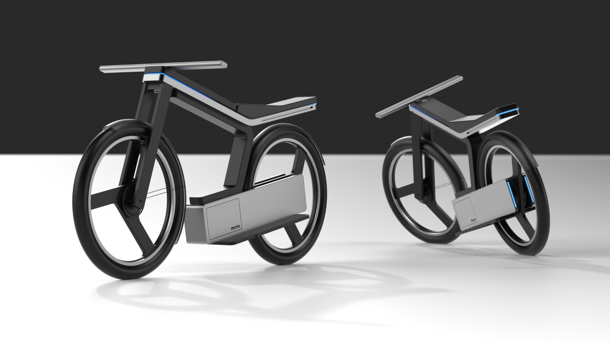 Two complete render views of the radical Micromobility startup vehicle