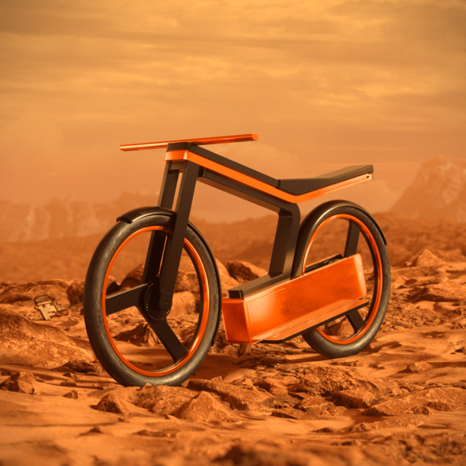 Radical Micromobility prototype concept in a desert landscape
