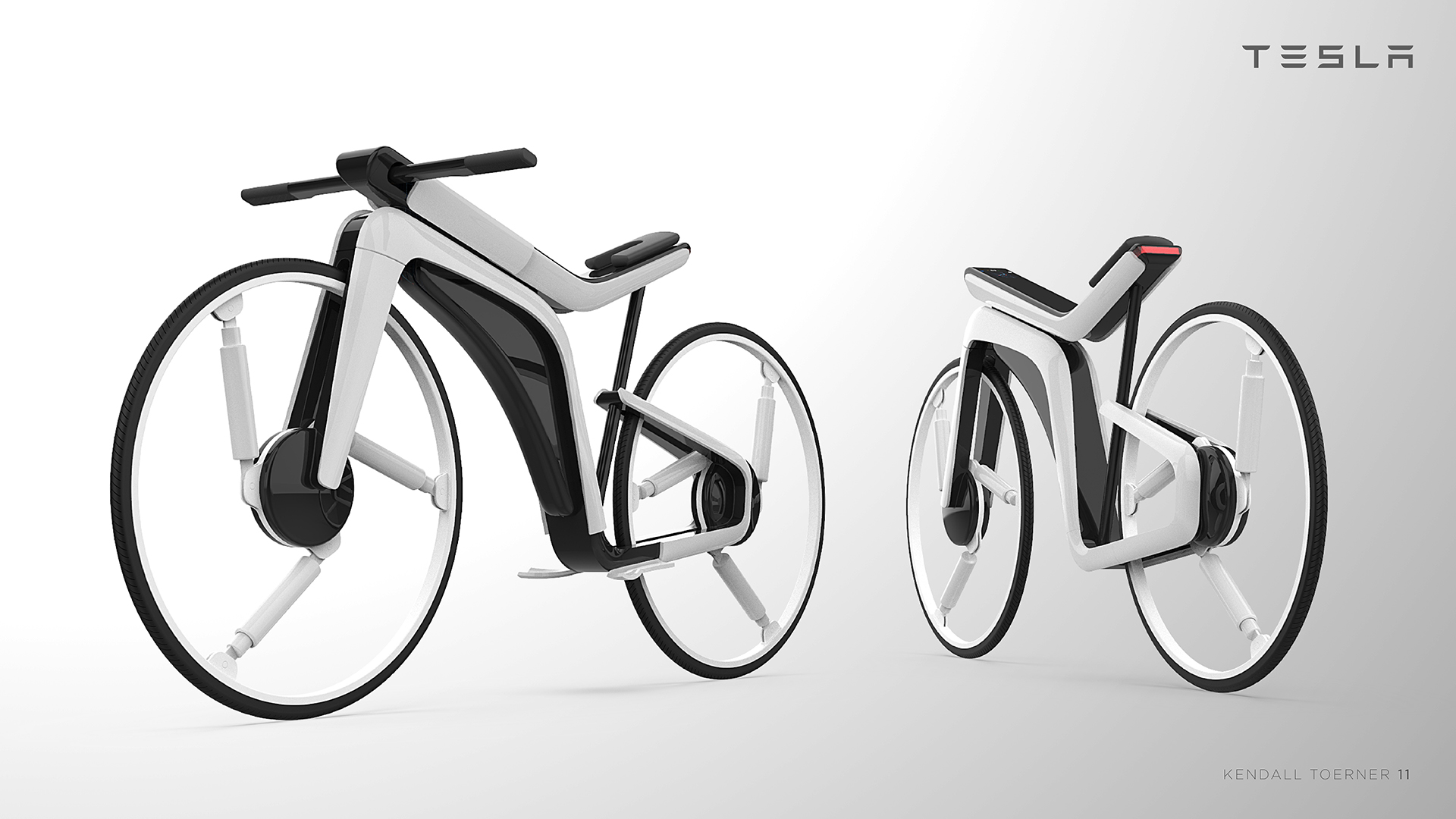 Tesla Model B independent bicycle design concept shown in two side views